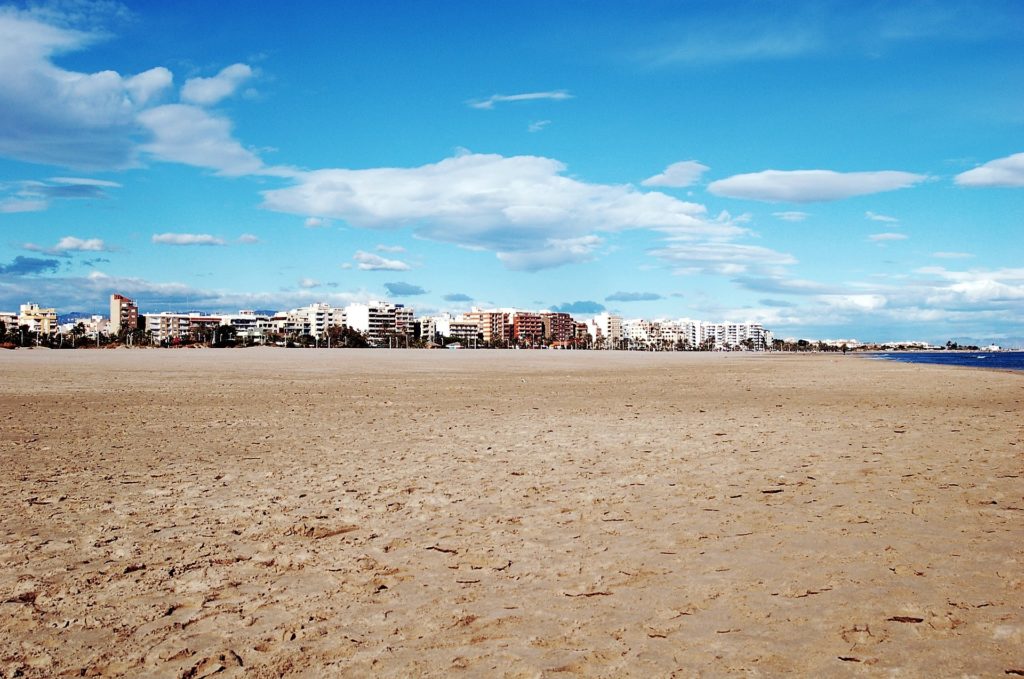 Sagunto Valencia Costa Strand Zand Zee Gebouwen Sagunto Valencia Costa Strand Zand Zee Gebouwen
